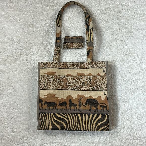 Jade safari tapestry tote shoulder bag with coin purse - Picture 1 of 12
